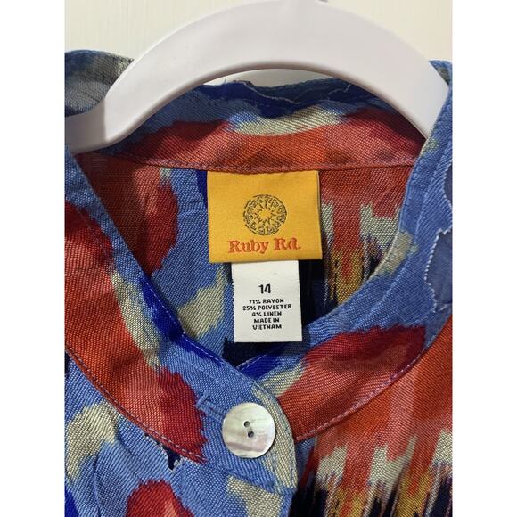 Ruby Rd Jacket 14‎ Multicolor Button Front Stretch Pockets 3/4 Sleeves Geo Print - Picture 6 of 10